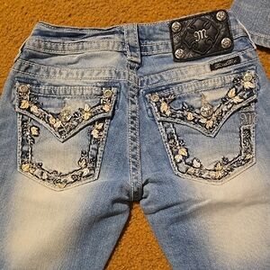 Miss Me Blue Skinny Jeans with Distressed Detailing